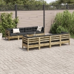 Set Divani da Giardino 9pz con Cuscini Legno Impregnato di Pino