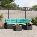 Set Divani da Giardino 6 pz con Cuscini Nero in Polyrattan