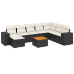 Set Divani da Giardino 9 pz con Cuscini Nero in Polyrattan