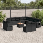 Set Divani da Giardino 14pz con Cuscini in Polyrattan Nero
