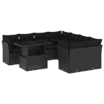 Set Divani da Giardino 9 pz con Cuscini Nero in Polyrattan