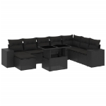 Set Divani da Giardino 9 pz con Cuscini Nero in Polyrattan