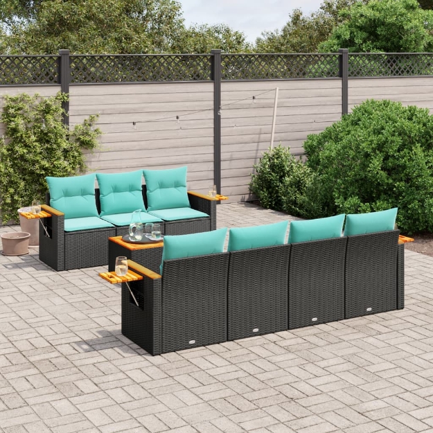 Set Divani da Giardino 8 pz con Cuscini Nero in Polyrattan