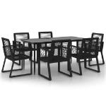 Set da Pranzo da Giardino 7 pz Nero in Rattan PVC