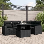 Set Divano da Giardino 6 pz con Cuscini Nero in Polyrattan