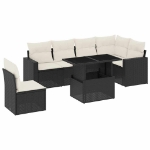 Set Divani da Giardino con Cuscini 7pz Nero Polyrattan