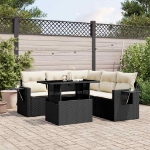 Set Divano da Giardino 6 pz con Cuscini Nero in Polyrattan