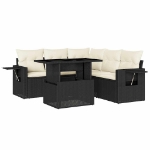 Set Divano da Giardino 6 pz con Cuscini Nero in Polyrattan