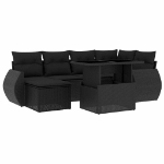 Set Divani da Giardino con Cuscini 7pz Nero Polyrattan