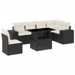 Set Divani da Giardino con Cuscini 7pz Nero Polyrattan