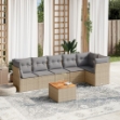 Set Divano da Giardino 7 pz con Cuscini Beige Misto Polyrattan