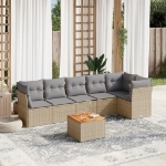 Set Divano da Giardino 7 pz con Cuscini Beige Misto Polyrattan