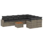 Set Divano da Giardino 10 pz con Cuscini Grigio in Polyrattan