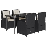 Set da Pranzo da Giardino 5 pz Nero con Cuscini in Polyrattan
