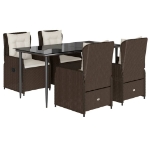 Set da Pranzo da Giardino 5pz con Cuscini in Polyrattan Marrone