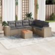 Set Divani da Giardino 7 pz con Cuscini Beige in Polyrattan
