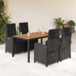 Set da Pranzo da Giardino 5 pz Nero con Cuscini in Polyrattan