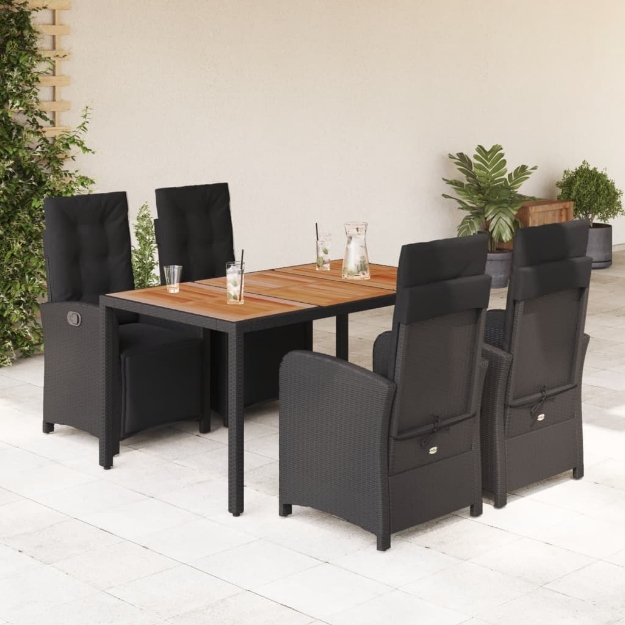 Set da Pranzo da Giardino 5 pz Nero con Cuscini in Polyrattan