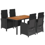 Set da Pranzo da Giardino 5 pz Nero con Cuscini in Polyrattan
