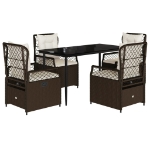Set da Pranzo da Giardino 5pz con Cuscini in Polyrattan Marrone