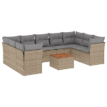Set Divano da Giardino 10 pz con Cuscini Beige in Polyrattan