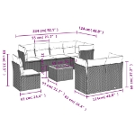 Set Divano da Giardino 9 pz con Cuscini Grigio in Polyrattan