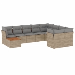 Set Divano da Giardino 10 pz con Cuscini Beige in Polyrattan