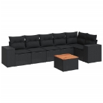 Set Divani da Giardino con Cuscini 7pz Nero Polyrattan