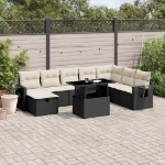 Set Divani da Giardino 9 pz con Cuscini Nero in Polyrattan