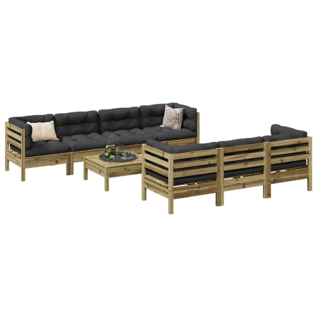 Set Divani da Giardino 8pz con Cuscini Legno Impregnato di Pino