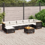 Set Divani da Giardino con Cuscini 8 pz Nero in Polyrattan