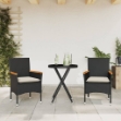Set da Bistrò 3 pz con Cuscini Nero Polyrattan e Vetro