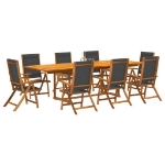 Set Pranzo da Giardino 9pz Legno Massello di Acacia e Textilene