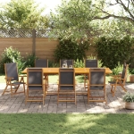 Set Pranzo da Giardino 9pz Legno Massello di Acacia e Textilene