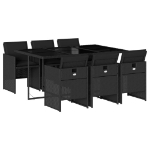 Set da Pranzo da Giardino 7 pz Nero con Cuscini in Polyrattan