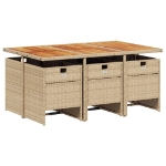 Set da Pranzo da Giardino 7 pz con Cuscini Beige in Polyrattan