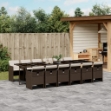 Set da Pranzo da Giardino 13pz con Cuscini Marrone Polyrattan
