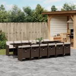 Set da Pranzo da Giardino 13pz con Cuscini Marrone Polyrattan