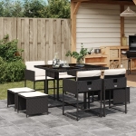 Set da Pranzo da Giardino 9 pz con Cuscini Nero in Polyrattan