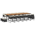 Set da Pranzo da Giardino 17 pz con Cuscini Nero in Polyrattan