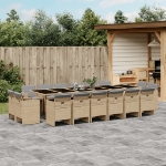 Set Pranzo da Giardino 17 pz con Cuscini Beige Misto Polyrattan