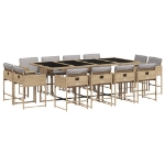Set Pranzo da Giardino 13 pz con Cuscini Beige Misto Polyrattan