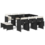 Set da Pranzo da Giardino 11 pz con Cuscini in Polyrattan Nero
