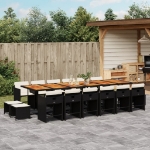 Set da Pranzo da Giardino 17 pz con Cuscini Nero in Polyrattan