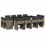 Set da Pranzo da Giardino 13pz con Cuscini Grigio in Polyrattan