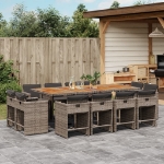 Set da Pranzo da Giardino 13pz con Cuscini Grigio in Polyrattan
