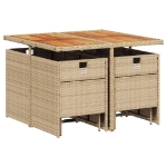 Set da Pranzo da Giardino 9 pz con Cuscini Beige in Polyrattan