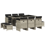 Set Pranzo Giardino 11pz con Cuscini Grigio Chiaro Polyrattan