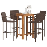 Set Bar Giardino 5pz Marrone Legno Massello Acacia e Polyrattan