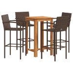 Set Bar Giardino 5pz Marrone Legno Massello Acacia e Polyrattan